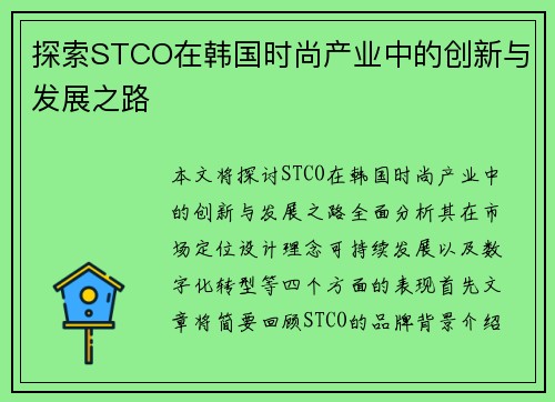 探索STCO在韩国时尚产业中的创新与发展之路